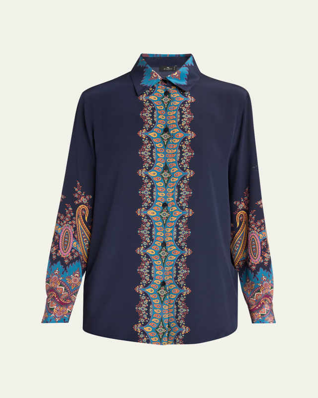 Long-Sleeve Printed Silk Shirt